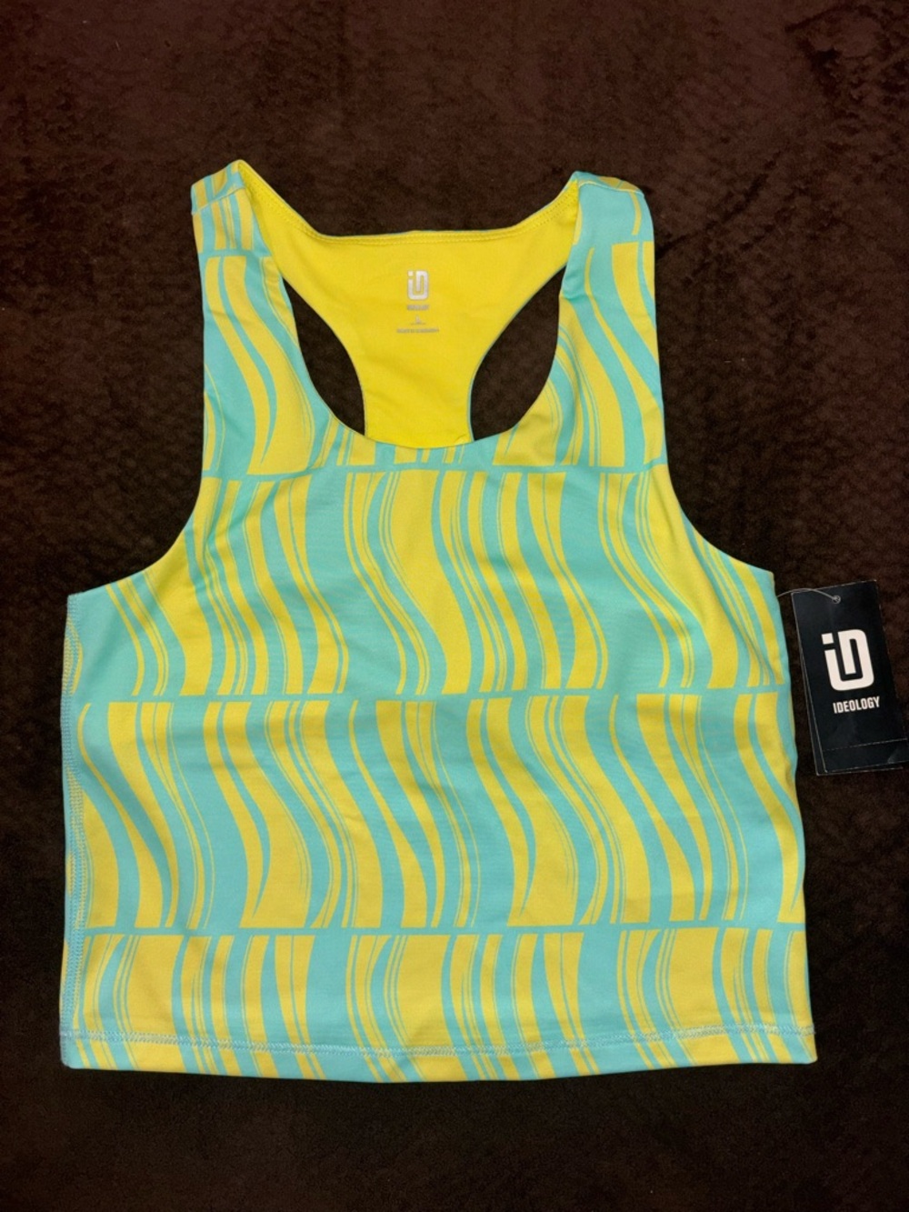 Ideology Sports Bra Crop Tank Large Yellow Teal Racerback NWT Activewear E179